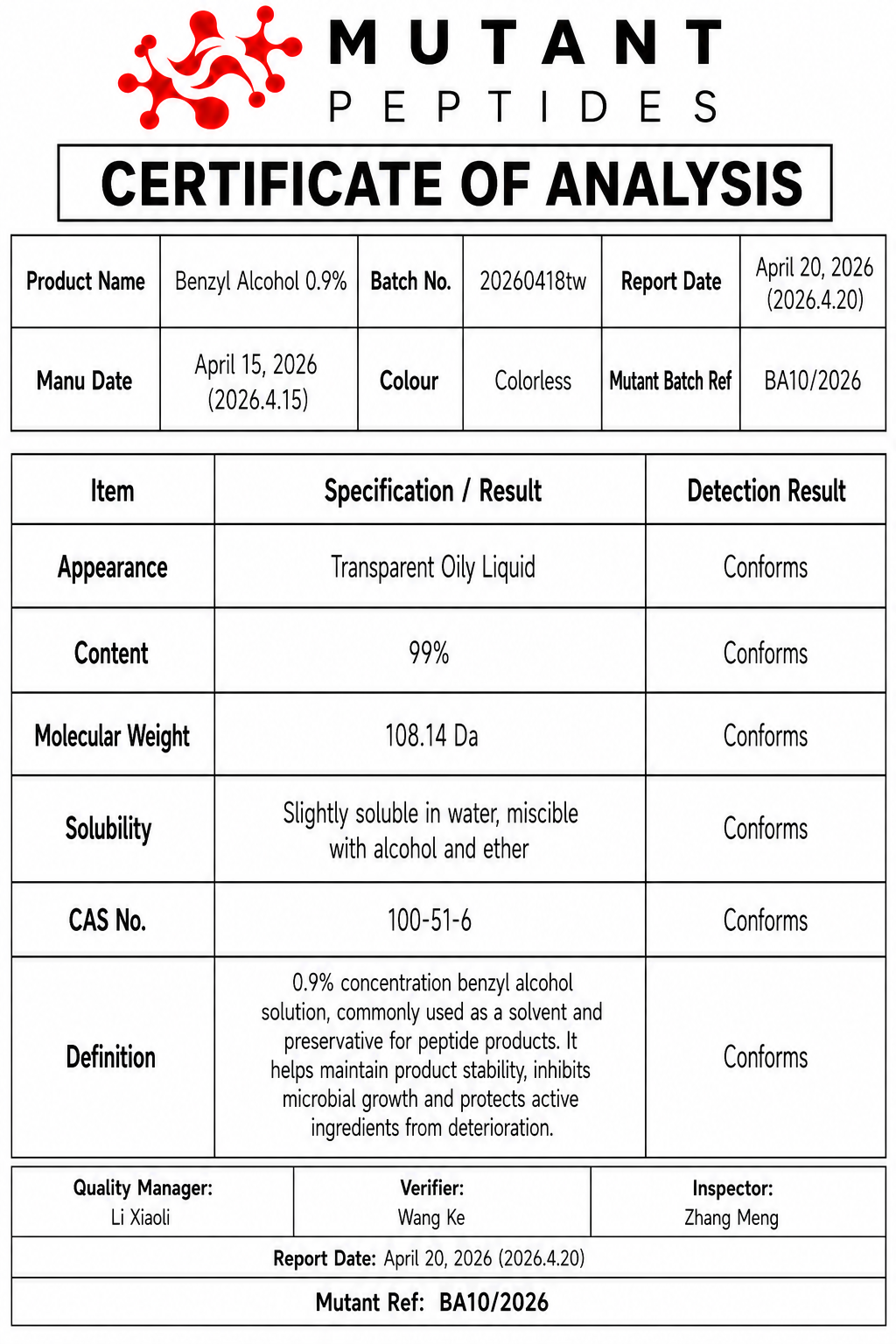 BAC Water + 0.9% Benzyl Alcohol 10ml
